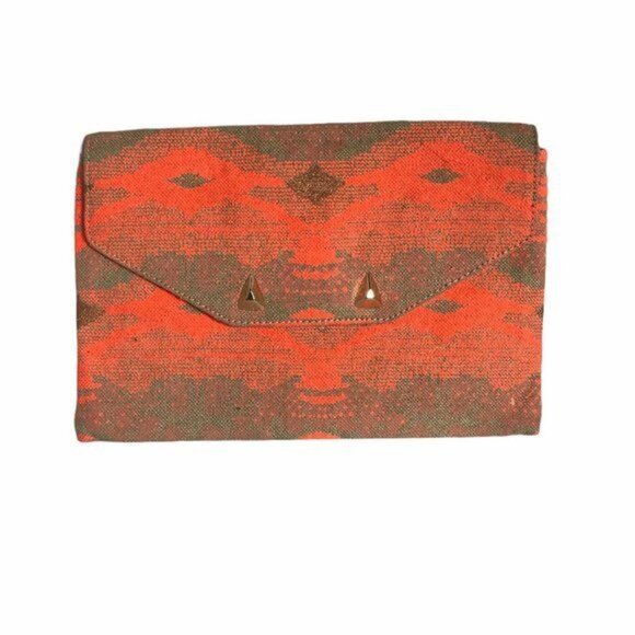Stella & Dot Handbags - Stella & Dot City Slim City Canvas Clutch Aztec Pueblo Geometric Print Coral